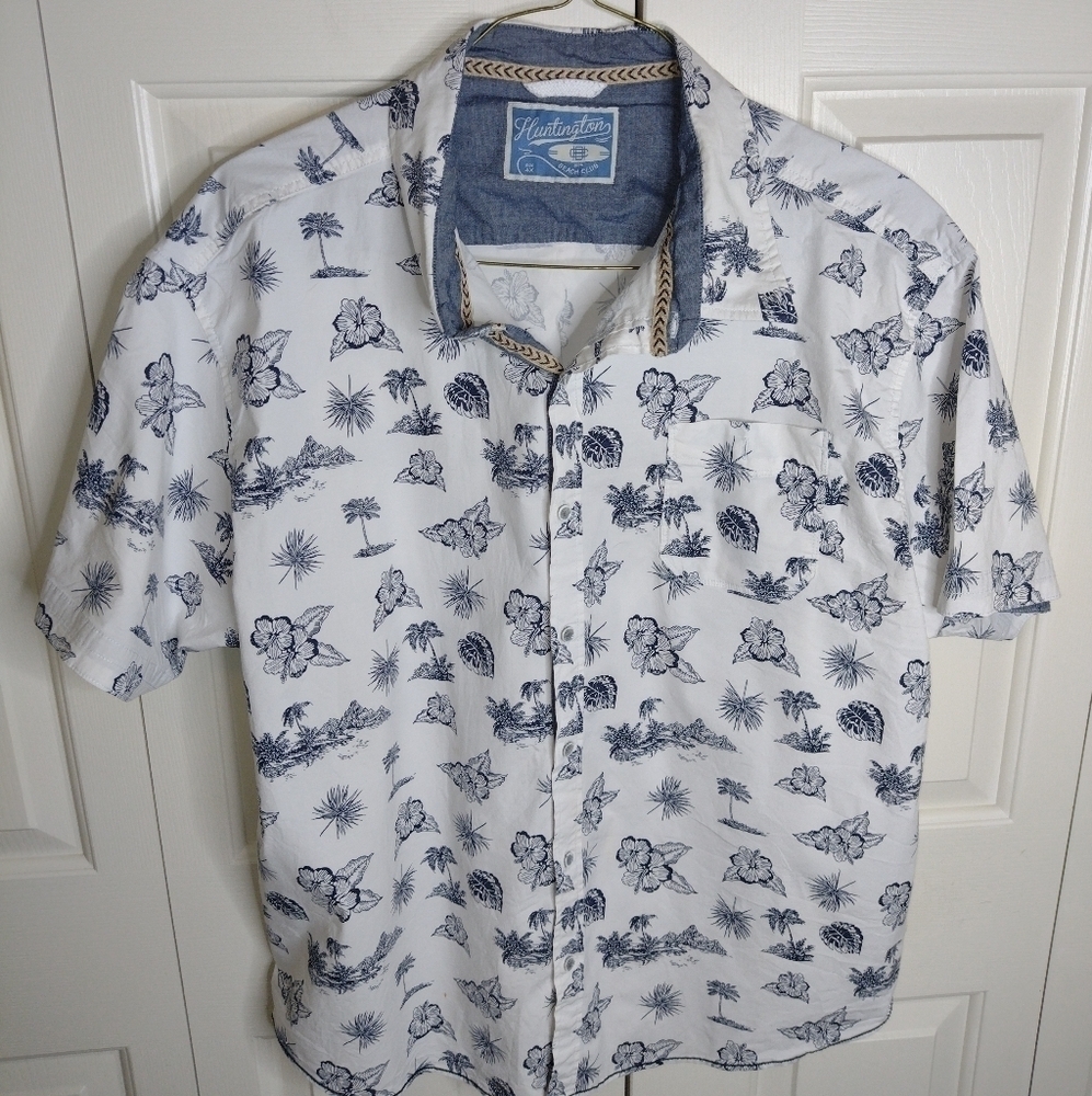 TOP QUALITY Huntington Beach Club Men's XXL Hawaiian Button Down Camp Shirt